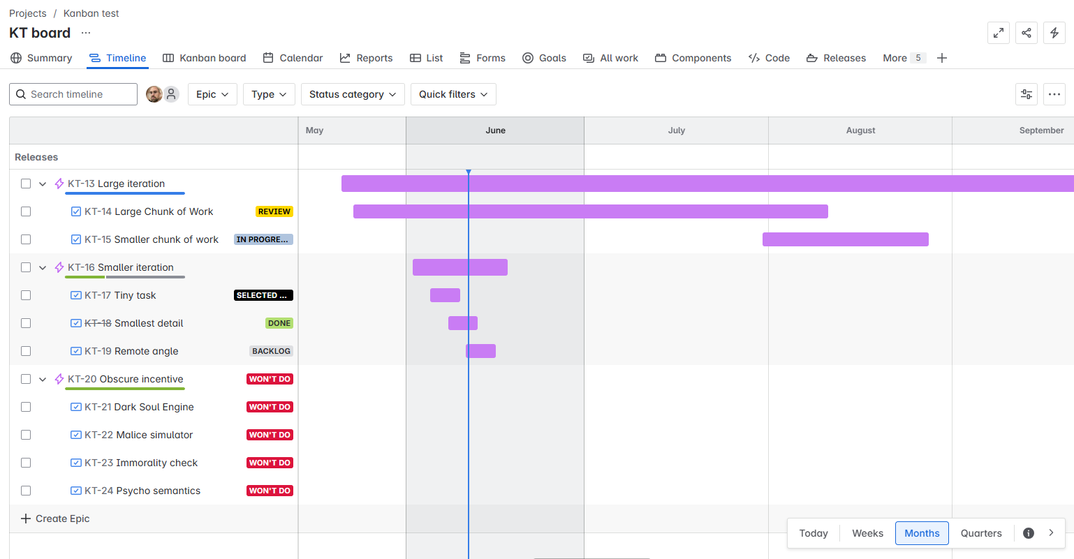 timeline view advanced roadmaps change status colors.png